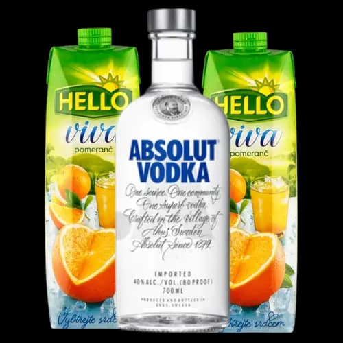 Absolut 0,7l + 2x Hello pomeranč 1l