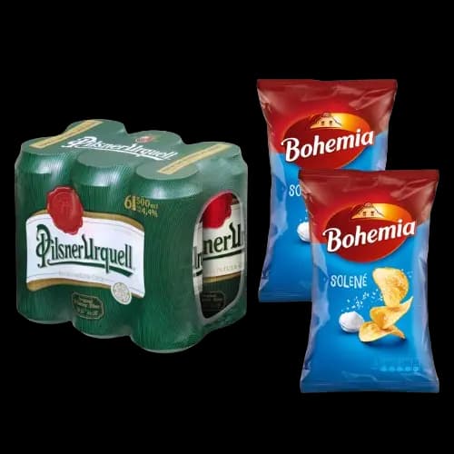 6x Pilsner Urquell 12° 0,5l + 2x Bohemia Chips